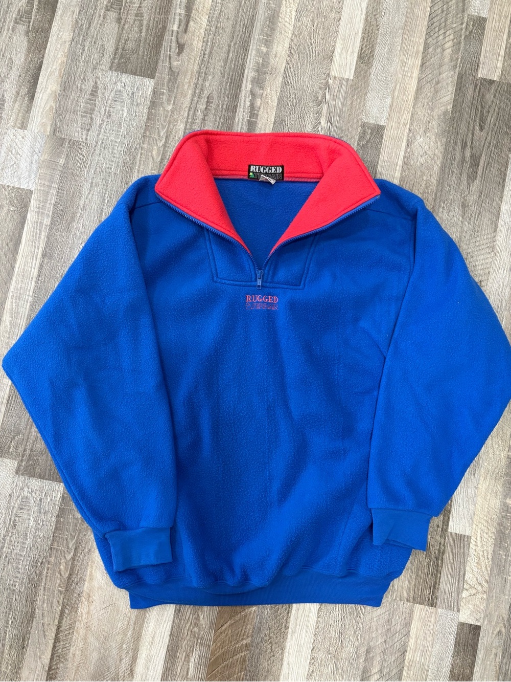 Vintage 90s Rugged Terrain Fleece Pullover Quarter Zip Blue Red L - Picture 3 of 8